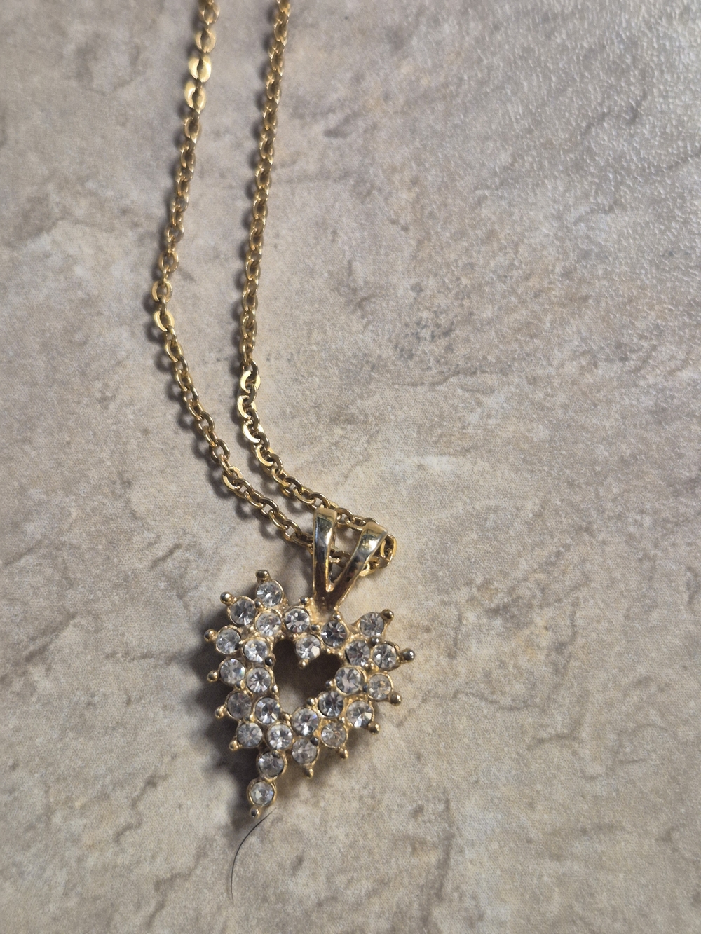 Gold Heart Pendant Necklace with Clear Crystal Accents